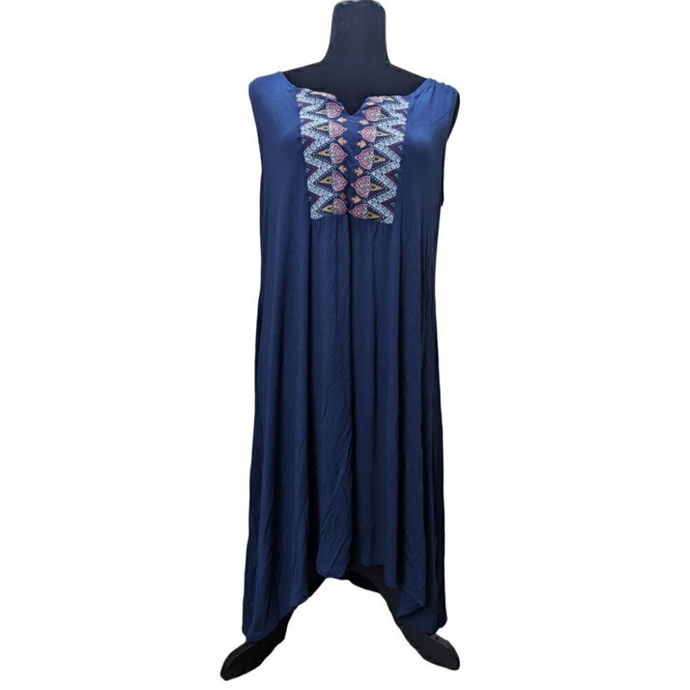Style & Co Women's Petite Embroidered Knee-Length Tank Dress - Navy - PXL